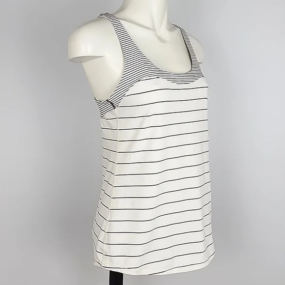 Lululemon Women's Racerback White Black Pin Striped Tank Top Stretch Size 6/8 - Picture 2 of 12